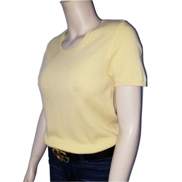 Bloomingdale's Butter Yellow Cashmere Sweater Womens Large Short Sleeve Crewneck - Picture 7 of 10